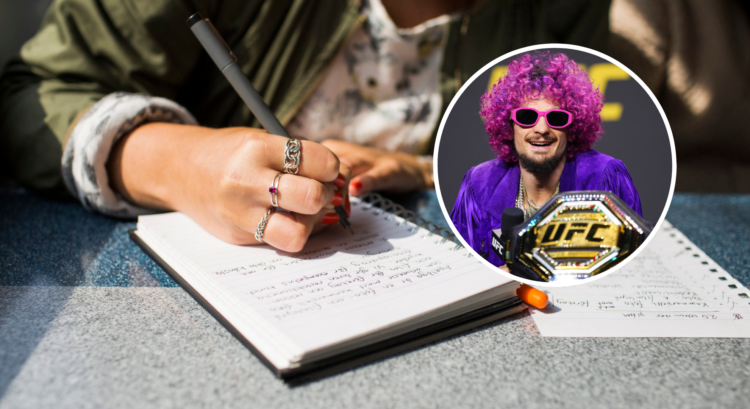 Pop out of a women writing journal and Sean O'Malley