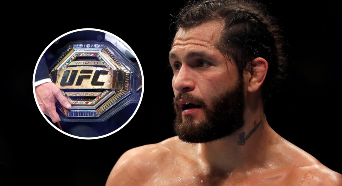 Split image of the UFC belt and Jorge Masvidal